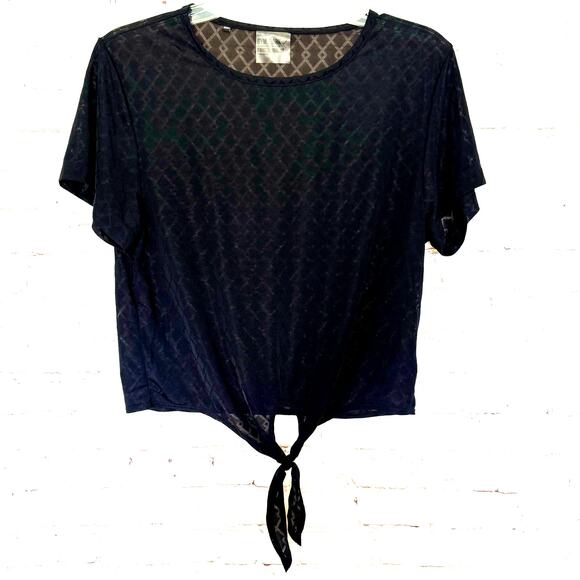 Gymshark Tops - Gymshark Wms Lightweight Black Semi Sheer Textured Knit Tie Front Top Size Small